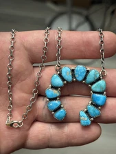 STERLING SILVER BIG BLUE RIDGE TURQUOISE CLUSTER NAJA NECKLACE ADJUSTABLE .925