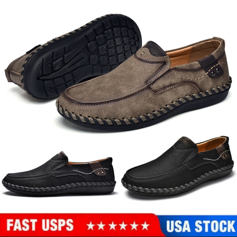 Men Leather Casual Shoes Soft Walking Sneakers Comfortable Loafers Driving Shoes