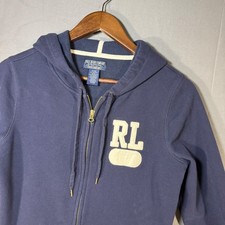 Vintage Y2K Polo Ralph Lauren RL 67 Zip Up Hoodie Sweatshirt M Navy Blue