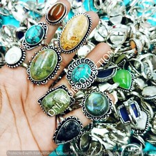 Turquoise  Mix Gemstone 925 Sterling Silver Plated Rings Handmade Lot Jewelry