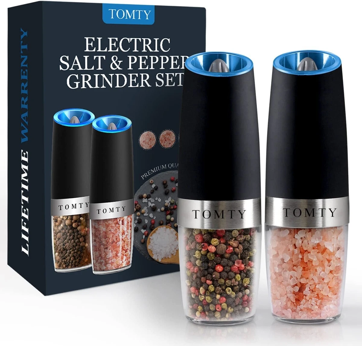 Electric Salt Pepper Gravity Grinder Set Battery Operated LED