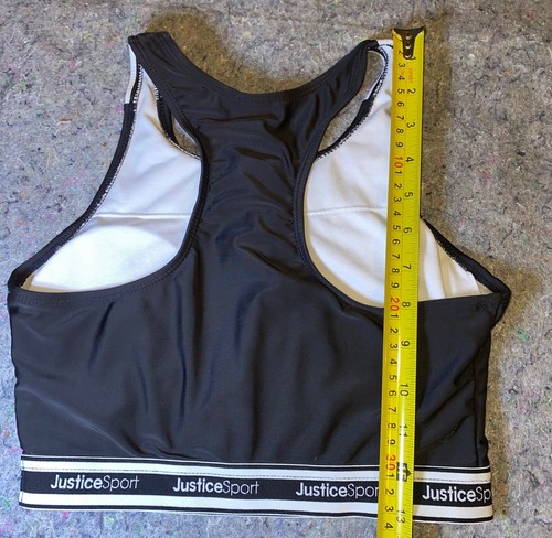 Justice Sport Zippered Bikini Top Girls Sz XL (16/18) Black White & Iridescent - Picture 4 of 4
