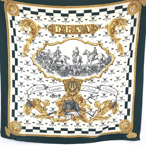 Donna Karan DKNY Silk Scarf "A Fine Example Of a Grand Champion" France 34 x 34 - Picture 1 of 5