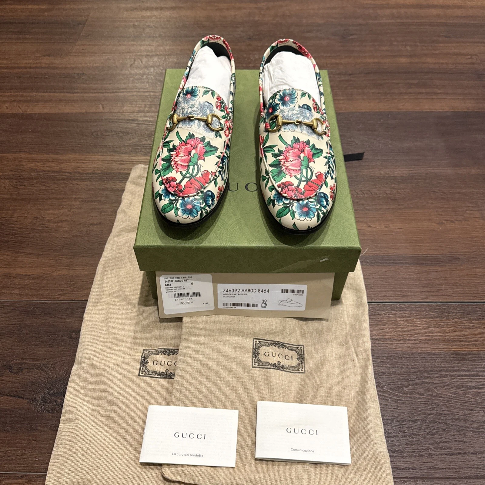 Gucci neuf avec étiquette mocassin cuir Wexford Brit Roses multicolore PDSF taille 39