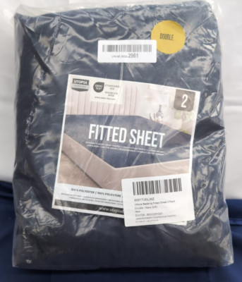 Utopia Bettwäsche Spannbettlaken Double (2er Pack), Navy - tiefe Tasche