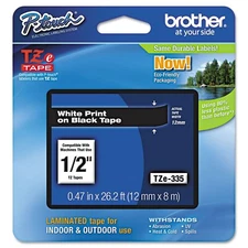 Brother International Tze335 P-Touch ~1/2" (0.47") White on Black Standard Lamin