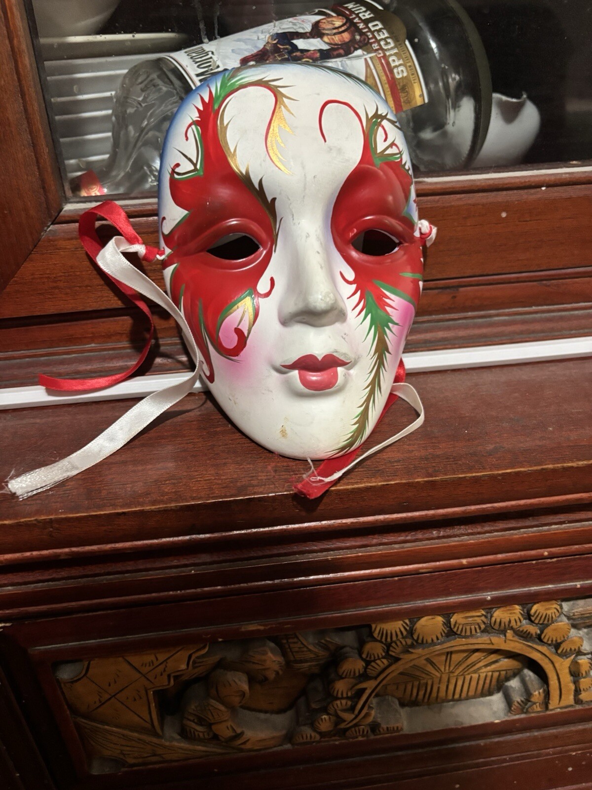 Vintage 1980s Harlequin Mardi Gras Ceramic Face Mask Wall Art Fantasy Decor