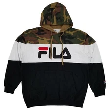Fila Mens Big & Tall Camouflage White Black Pullover Hoodie Sweatshirt