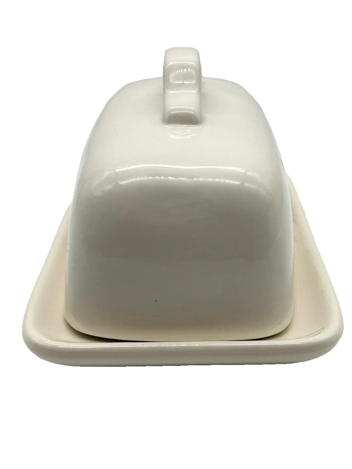 Vintage Rare Magenta "M" Stamp Early Rae Dunn “Butter” Dish with Lid - Image 4 of 4