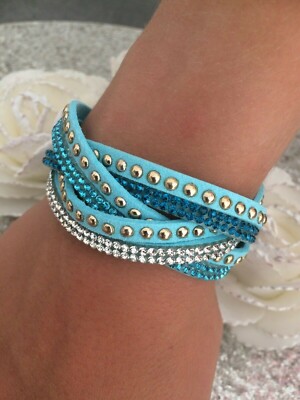 Bracelet Femme strass cristaux zyrconium 6 rangs gris fermeture préssions neuf - Bimbo Cosmétique