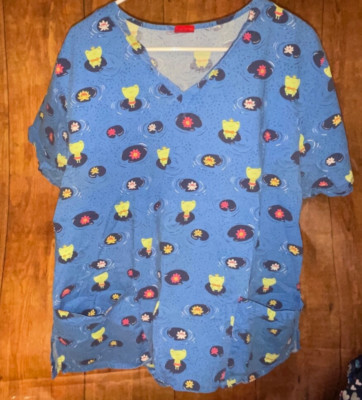 Dickies Women s Scrub V-Neck Frogs Print Size XL