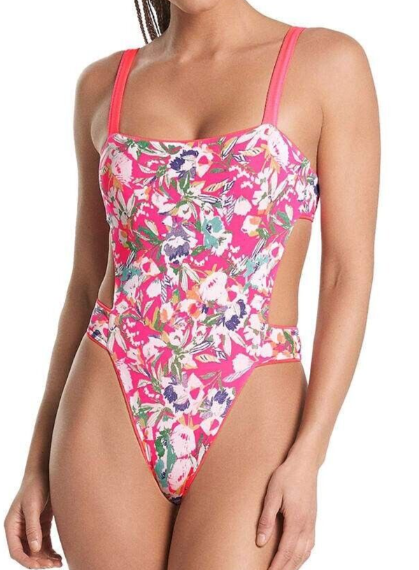 Maaji Fuchsia Dianthus Alicia Trikini One Piece Swimsuit sz M pink