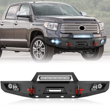 Front Bumper W/ Sensor Holes & Skid Plate & D-rings For 2014-2021 Toyota Tundra
