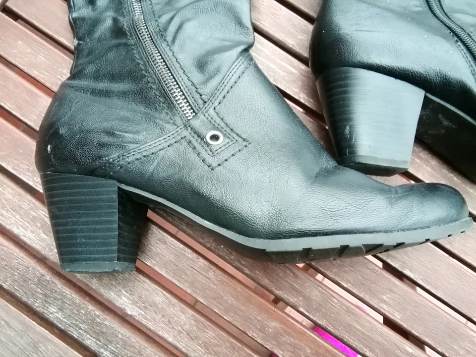 Gino Ventori Kunstleder Stiefel Lederstiefel schwarz 40 Absatz bequem kniehoch - Bild 4 von 4