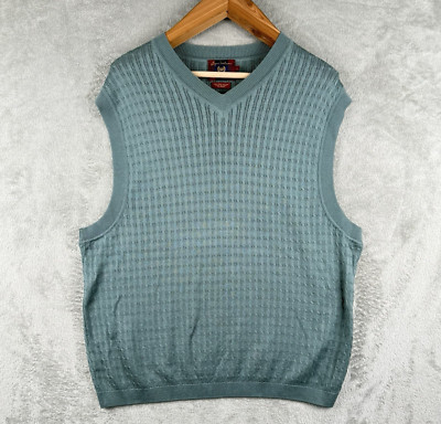 Byron Nelson Sweater Vest Eleven Straight Mens L V-Neck Pima Cotton Green Golf