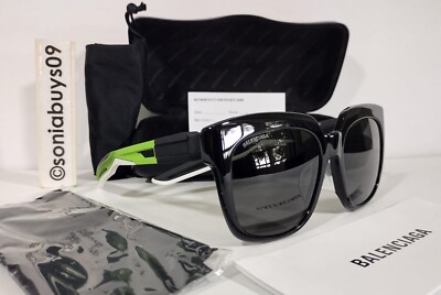 Balenciaga Unisex Square Sunglasses, Black/Green, Grey Lenses | eBay