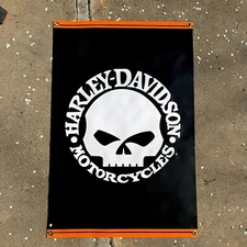 Harley Davidson Willie G Skull Flag Sign Vinyl Banner 2'x3' Garage Man Cave