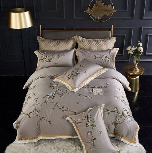 Chinese Flower Bird Embroidery 100S Egyptian Cotton Cover Bed Sheet Bedding Set - Picture 7 of 9