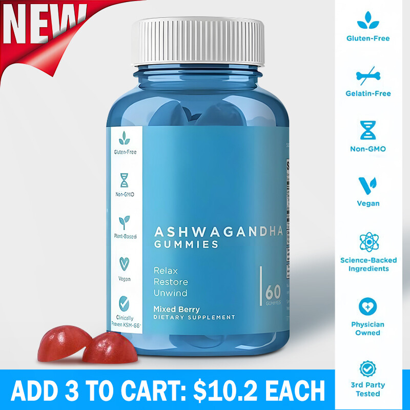 3X Strength Ashwagandha Vitamin D Vegan Gummies - 60 Mixed Berry KSM-66 Formula  