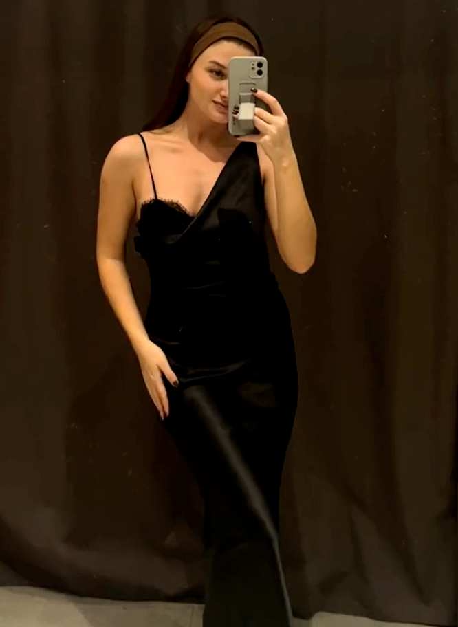 Zara Satin Lace Slip Long Maxi Dress V-Neck Black Size S M L XL