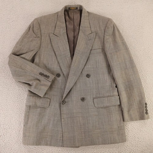 Prince of Wales Check Jacket M Gray Glen Plaid 100% Wool Worsted Blazer USA 42R