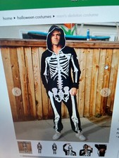 Tipsy Elves Skeleton Costume L Men Full Zip Face Cove Black Jumpsuit NWT  Large