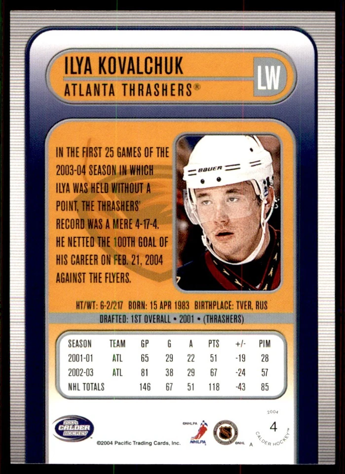 2003-04 Pacific Calder Ilya Kovalchuk Atlanta Thrashers #4 - Image 2 of 2