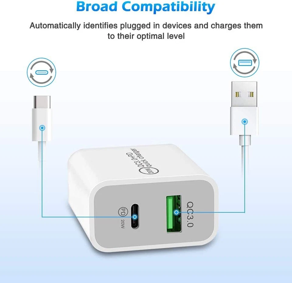 Lote Cargador Rápido PD 20W USB C QC Bloque Cubo Para iPhone 17 16 15 14 13 11 Samsung Foto 3 de 4