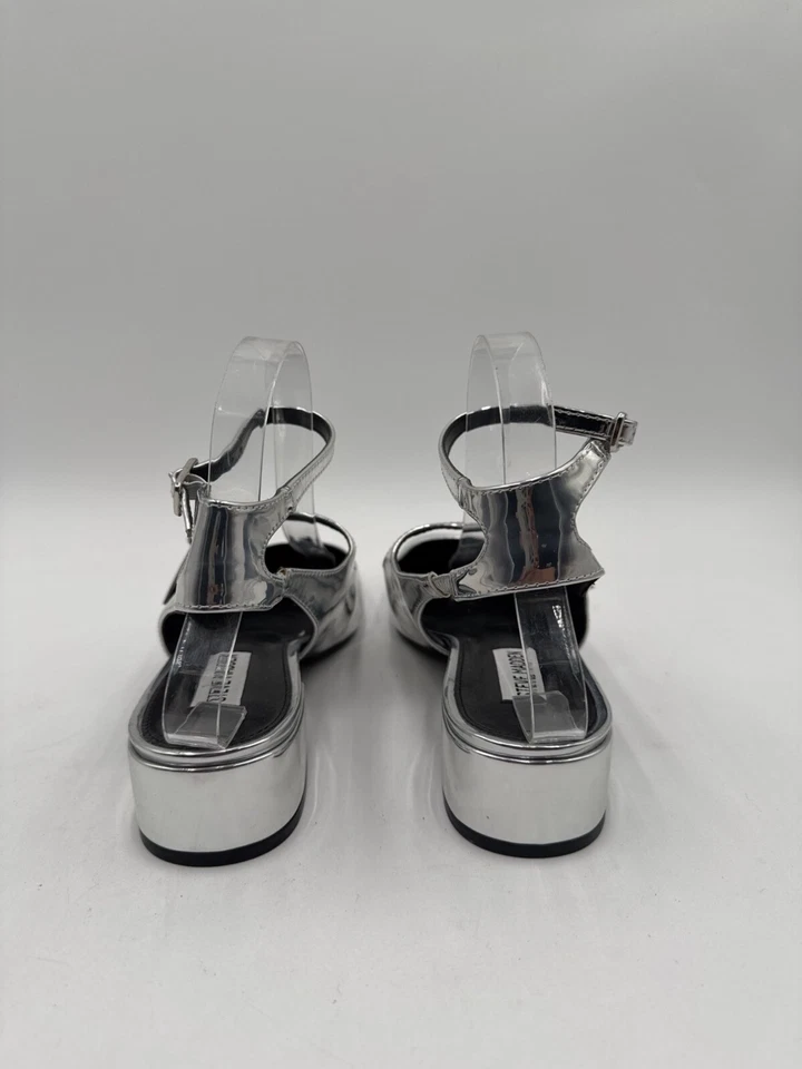 Steve Madden Womens Silver Metallic Mary Jane Block Heel Shoes Size 8M - Image 3 of 4