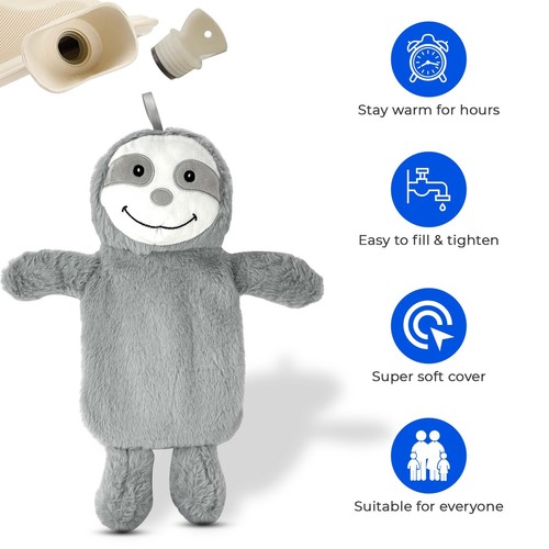 SLOTH 1L Hot Water Bottle With Novelty Soft Plush Removable Cover Christmas Gift - Picture 6 of 6