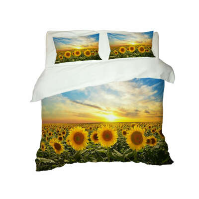 Beautiful Sunset With Sunflower 3D Quilt Duvet Doona Cover Set Pillow case Print