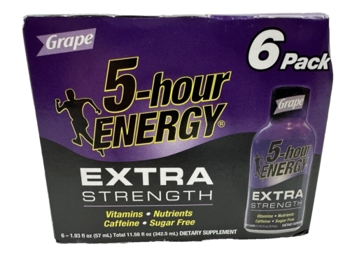 5-Hour Energy Drink Extra Strength Grape, Pack of 6-1.93 fl oz 05/25