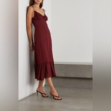 Reformation Midi Embry Ruffled Shirred Georgette Dress sz 0