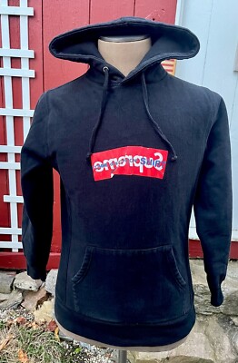 Supreme x Comme Des Garcons CDG Crinkled Box Logo Hoodie Size S/M