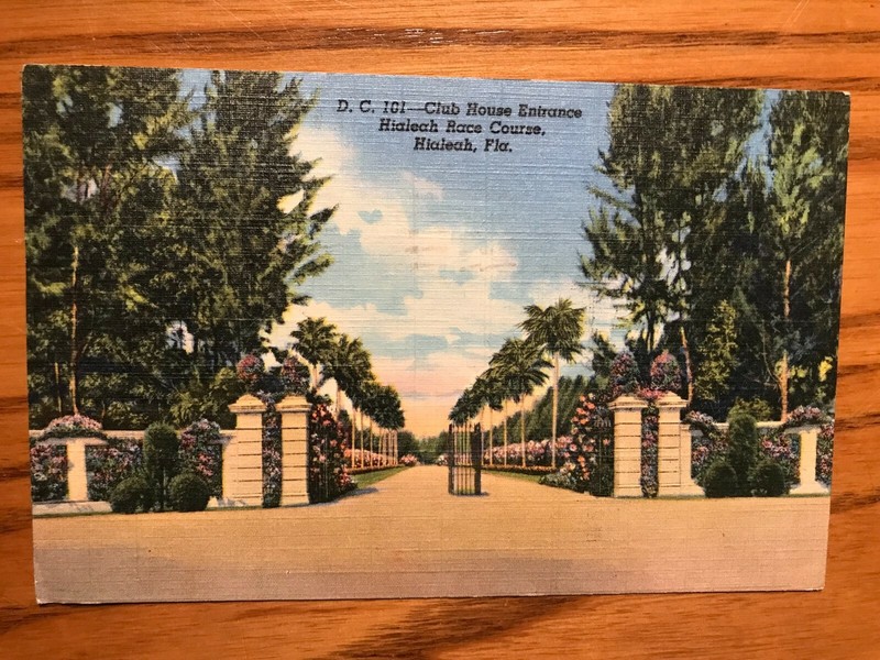 Vintage Linen Postcard - Club House Entrance Hialeah Race Course, Hialeah, Fla.