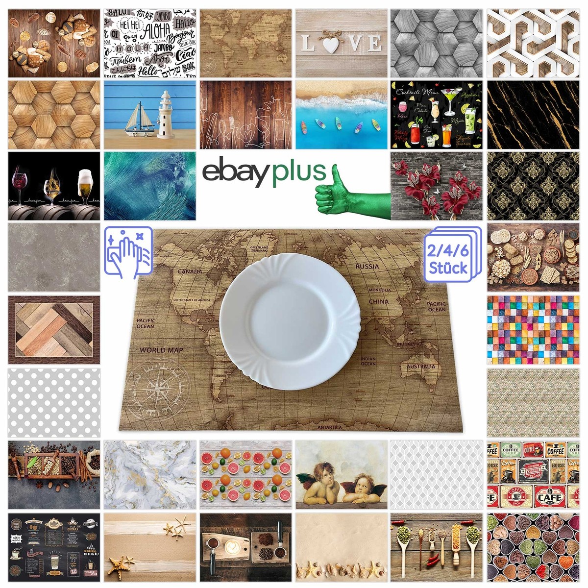 Platzdeckchen Platzset Tischset abwaschbar Tischmatte PVC Platzmatte 30x45cm