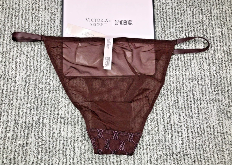 Victoria's Secret 全新带标签大号勃艮第弦比基尼内裤人造皮革标志网眼 — 第 2/4 张图片