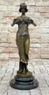 Handgefertigt Kunst Erotik Nymphe Bronze Statue Figur Marmor Skulptur