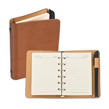 6 Ring A7 Leather Binder Cover with Horizontal Lines Paper and Pen, Coffee