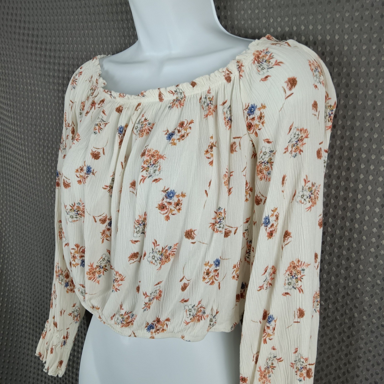 Womens Boho Floral Milkmaid Peasant Crop Top Large Off Shoulder Prairie Blouse