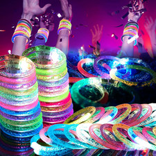 48 Pack LED Light up Bracelets, Glow in the Dark Party Supplies, 6 Color Glow Br
