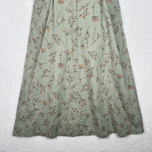 LL Bean Kleid Damen 8 grün Blumen Leinen Baumwolle ärmellos Midi Taschen Knopf - Bild 4 von 13