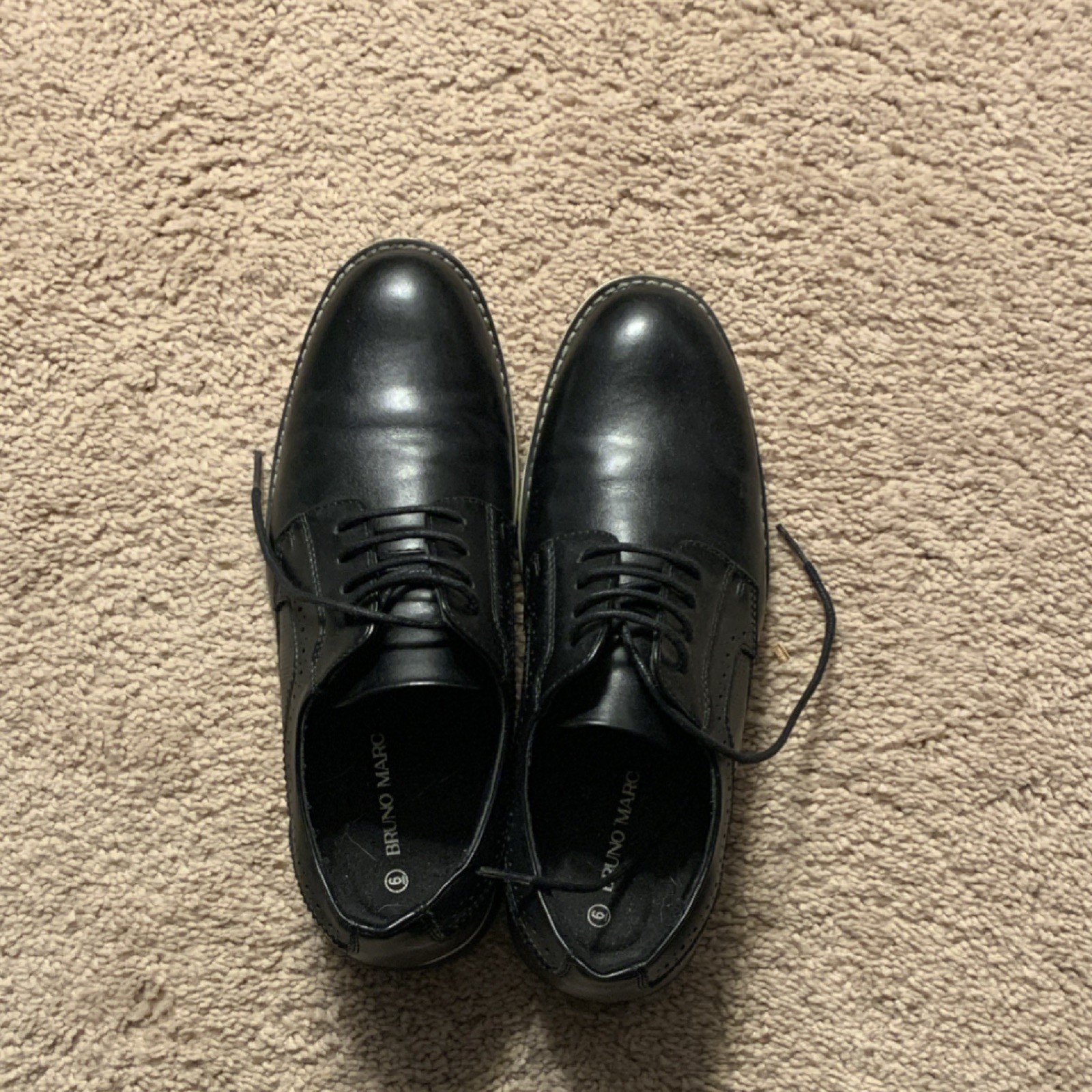 Bruno Marc Black Leather Oxford Lace Up Round Toe Men's Dress Shoes