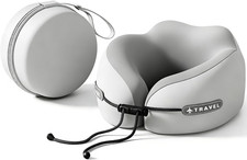Travel Neck Pillow with Storage Case, 100 Pure Memory Foam, Airplane Head Suppo