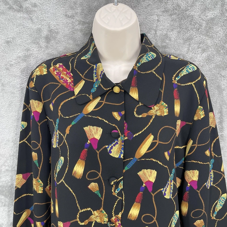 Camisa preppy vintage Christie & Jill para mujer años 90 borla dinero antiguo blusa talla 12 Foto 4 de 4