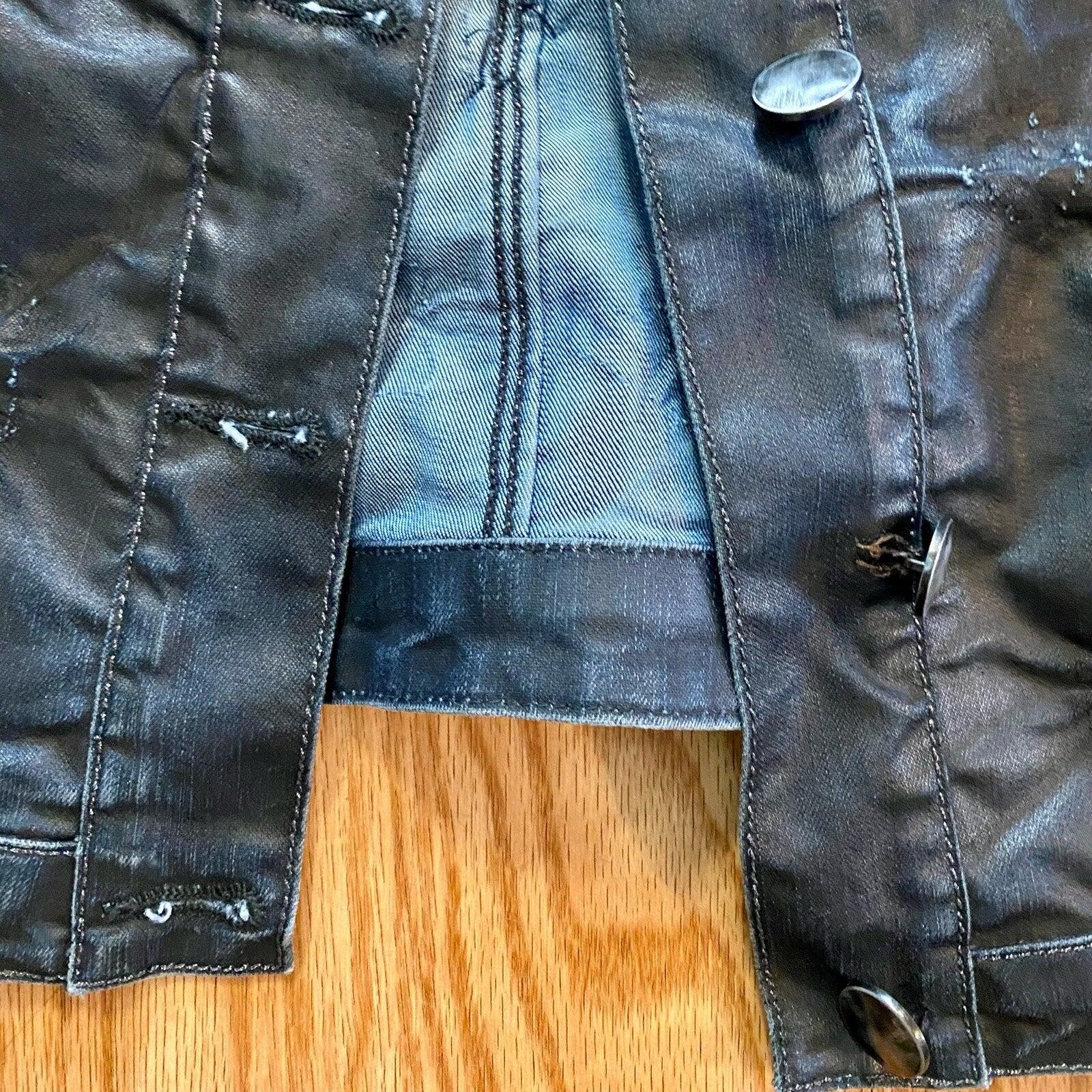 Aventures des Toiles Distressed Blue Denim Jacket Womens M image 10