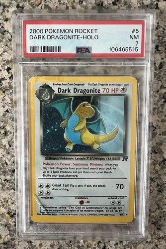 Pokemon Dark Dragonite 5/82 Team Rocket Holo - PSA 7 (slight line on glass)