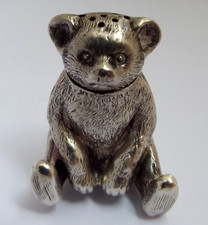 SUPERB RARE ENGLISH ANTIQUE 1909 SOLID STERLING SILVER NOVELTY BEAR PEPPER POT