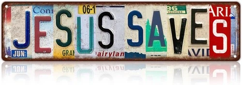 Vintage Jesus Saves Wall Decor Street Signs Christmas Metal Tin Signs 16 x 4 Inc