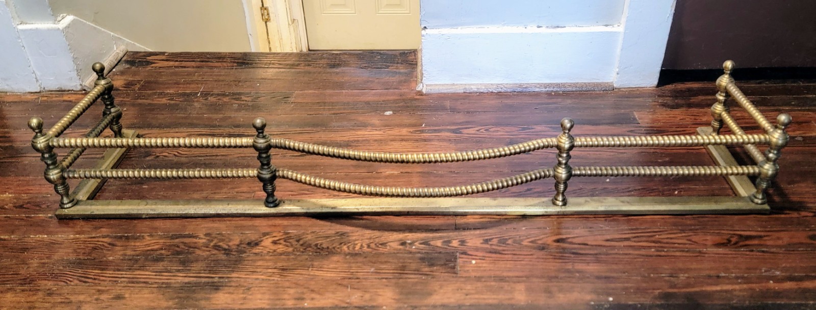 Antique XL 54" Victorian Hollywood Regency Aged Solid Brass Fireplace Fender